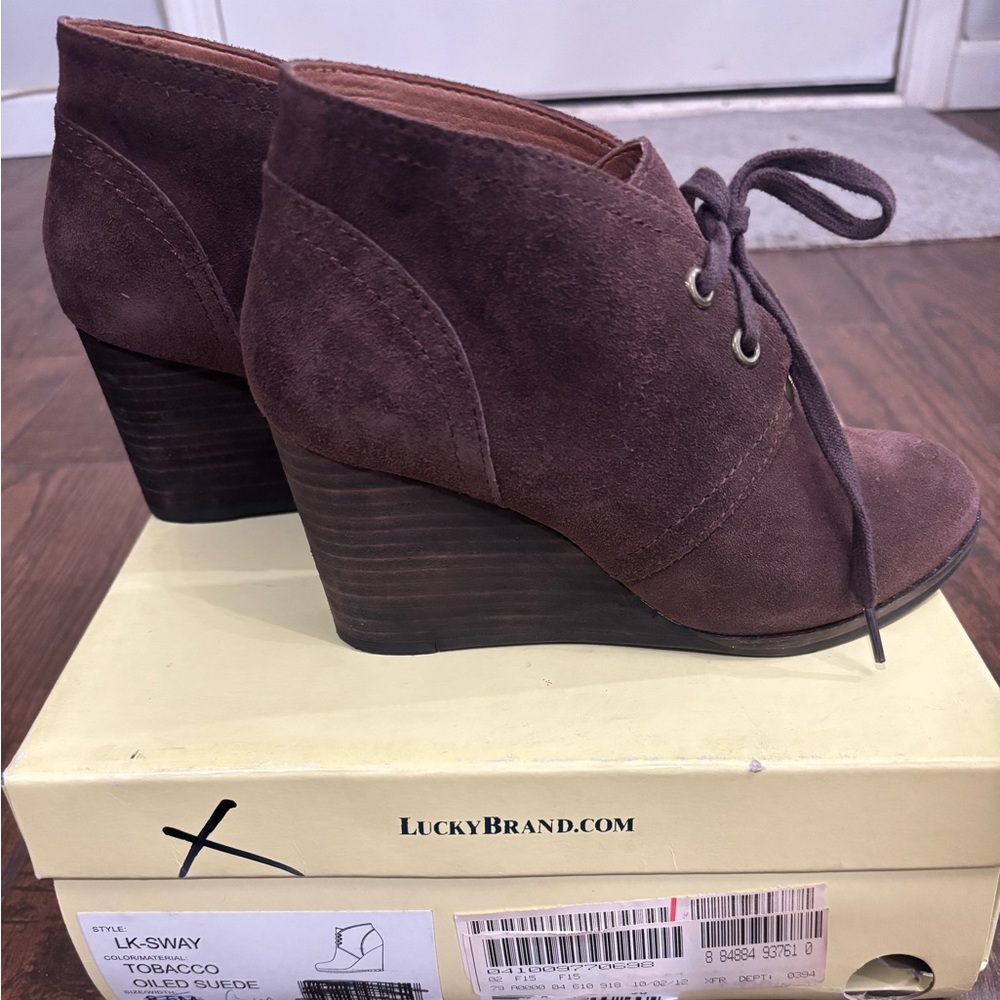 Lucky Brand Brown Suede Wedge Booties